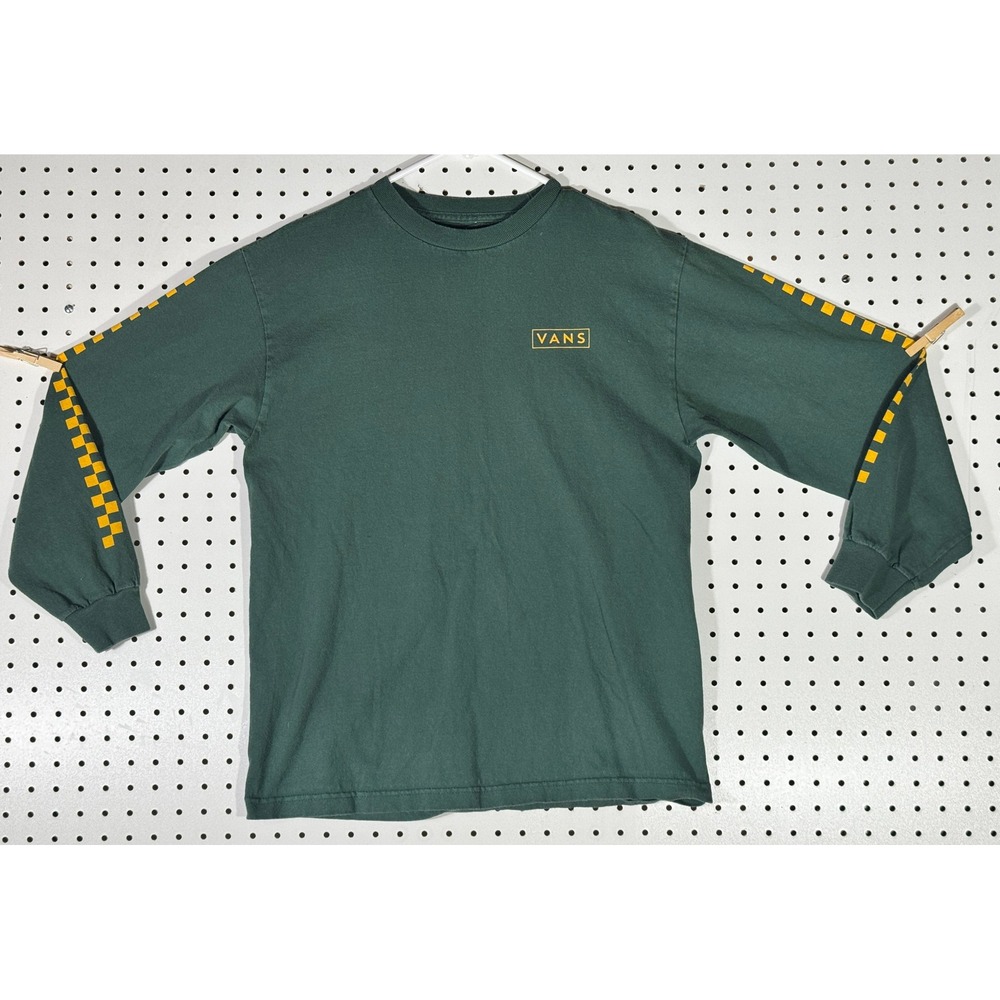 Vans Mens Green Checkerboard Sleeve Long Sleeve T-Shirt Classic Fit Large